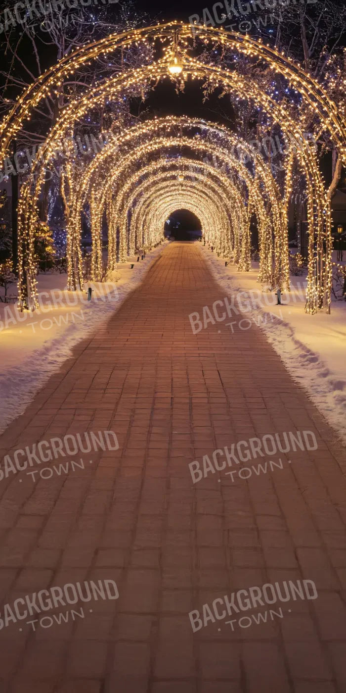 Sparkly Golden Christmas Lights Arch Tunnel Sweep 10’x20’ UltraCloth (120 x 240 inch) Backdrop
