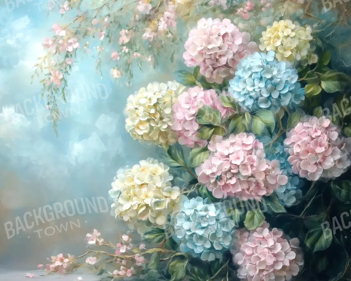 Spring Hydrangeas Fine Art 10’x8’ Fleece (120 x 96 inch) Backdrop