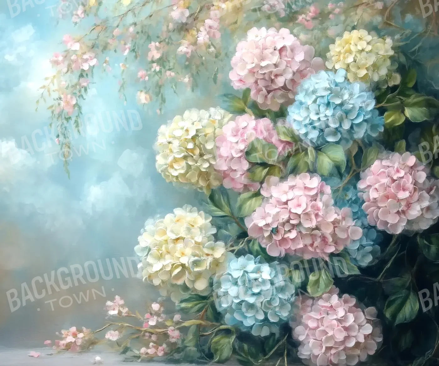 Spring Hydrangeas Fine Art 12’x10’ UltraCloth (144 x 120 inch) Backdrop