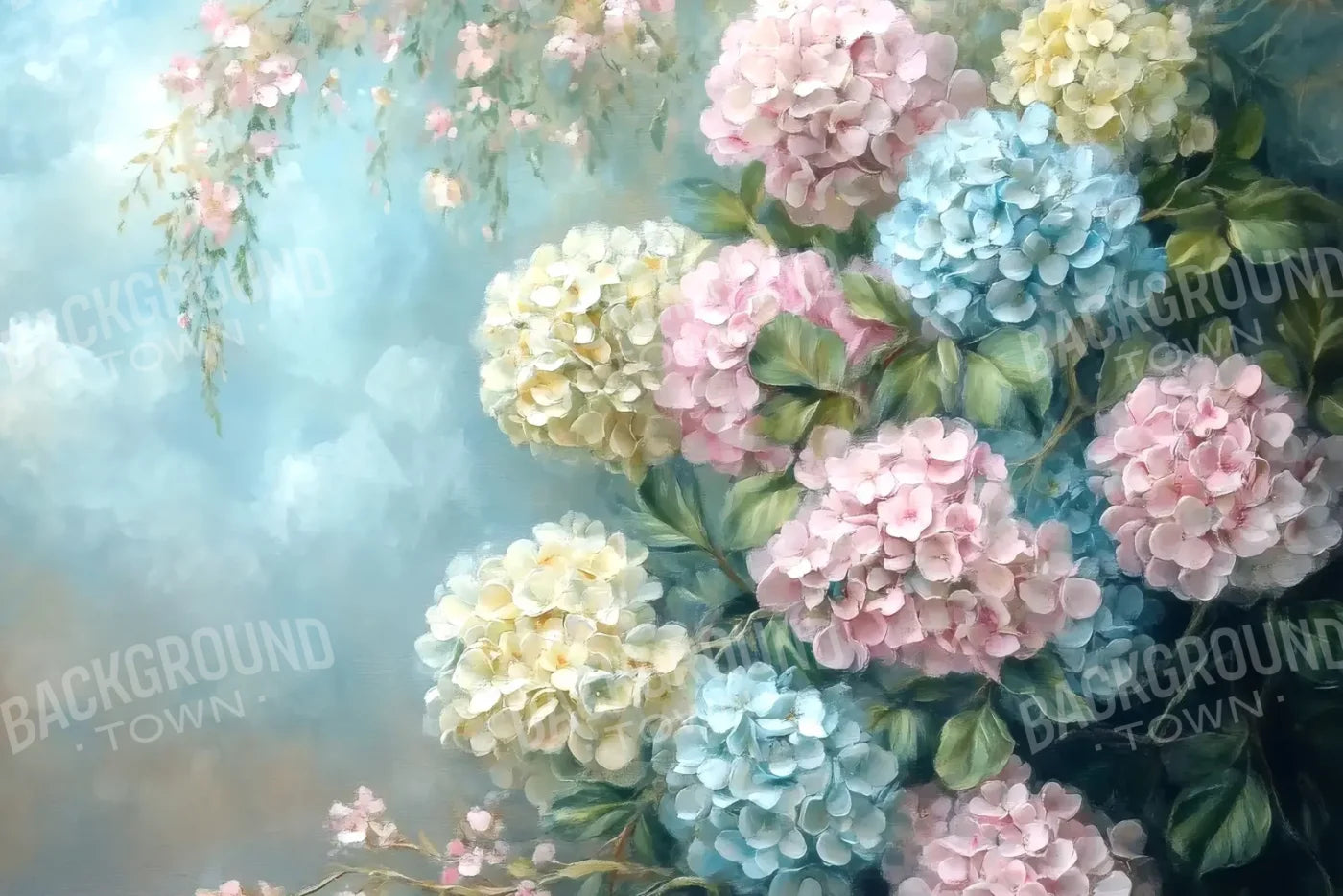 Spring Hydrangeas Fine Art 12’x8’ UltraCloth (144 x 96 inch) Backdrop