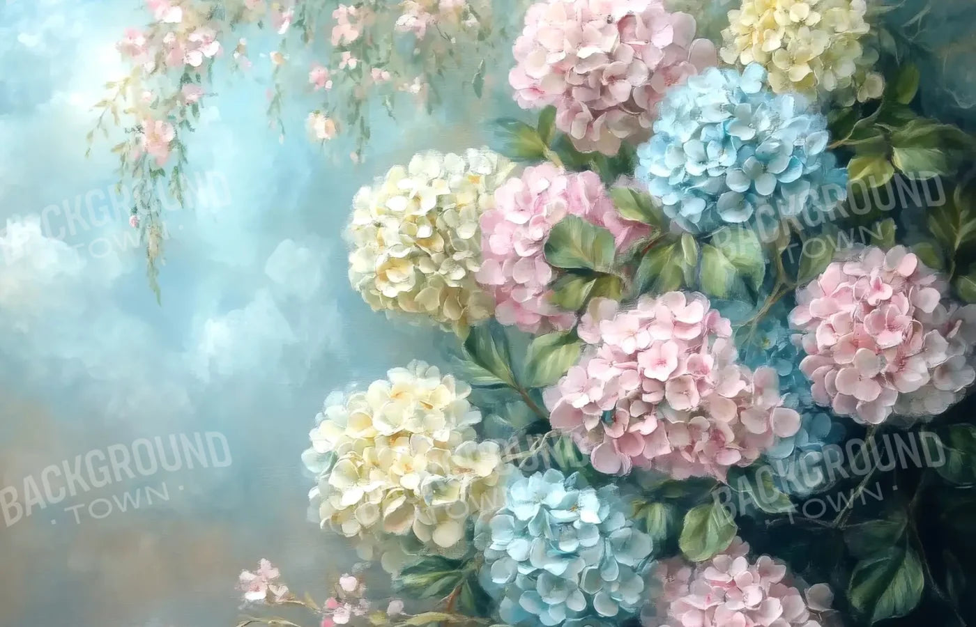 Spring Hydrangeas Fine Art 14’x9’ UltraCloth (168 x 108 inch) Backdrop