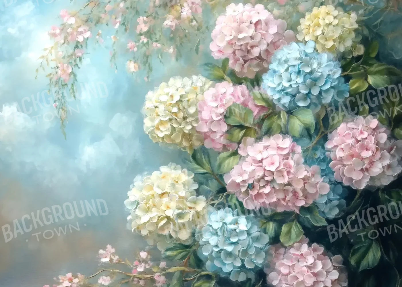 Spring Hydrangeas Fine Art 7’x5’ UltraCloth (84 x 60 inch) Backdrop