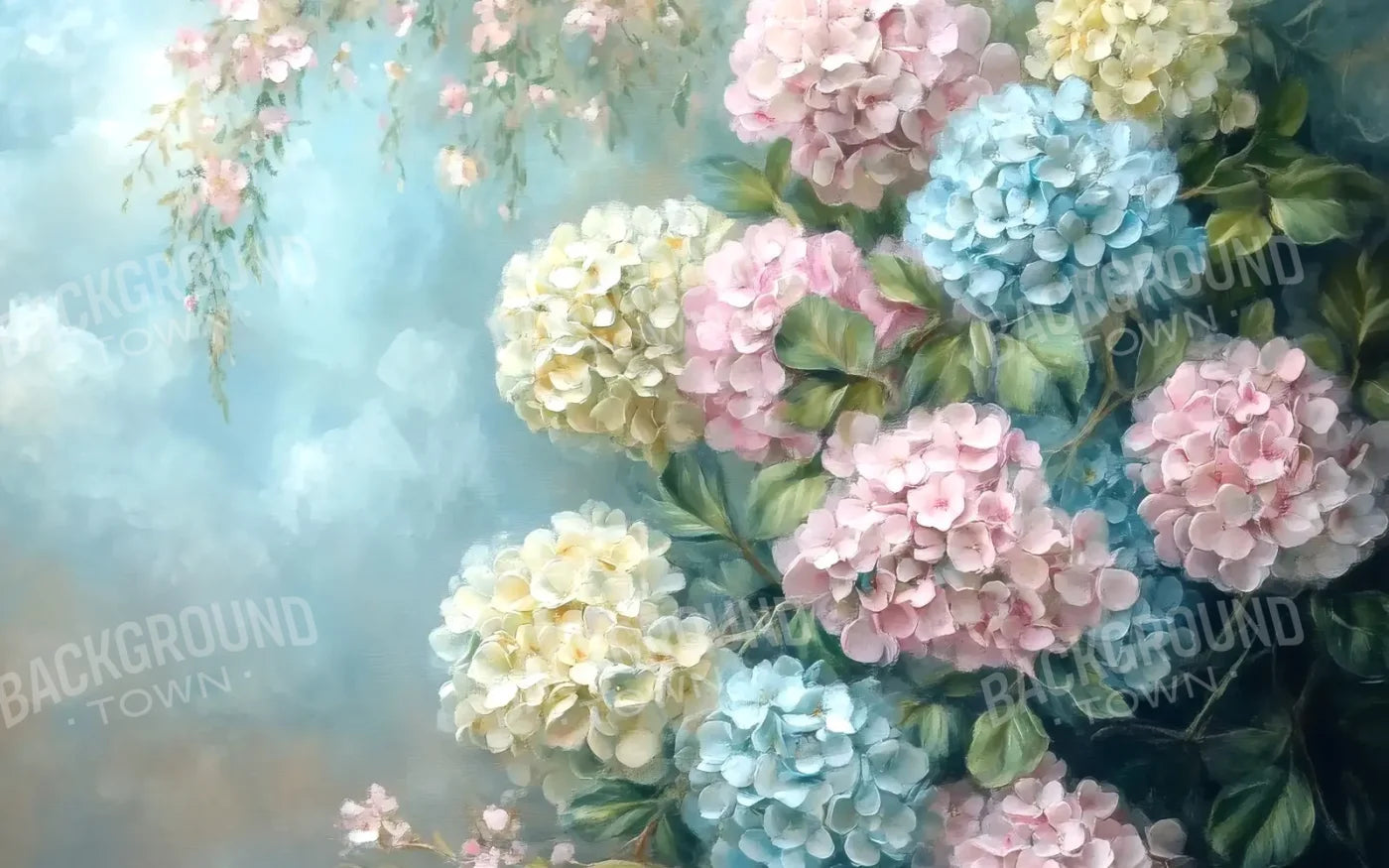 Spring Hydrangeas Fine Art 8’x5’ UltraCloth (96 x 60 inch) Backdrop