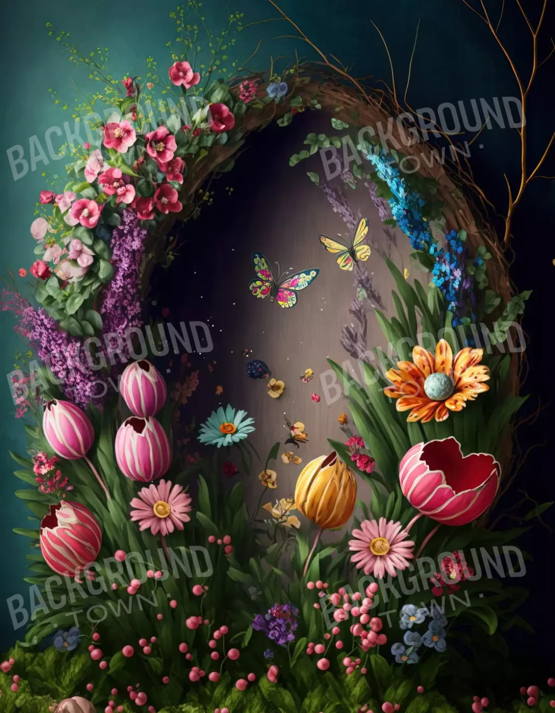 Spring Wreath 6X8 Fleece ( 72 X 96 Inch ) Backdrop