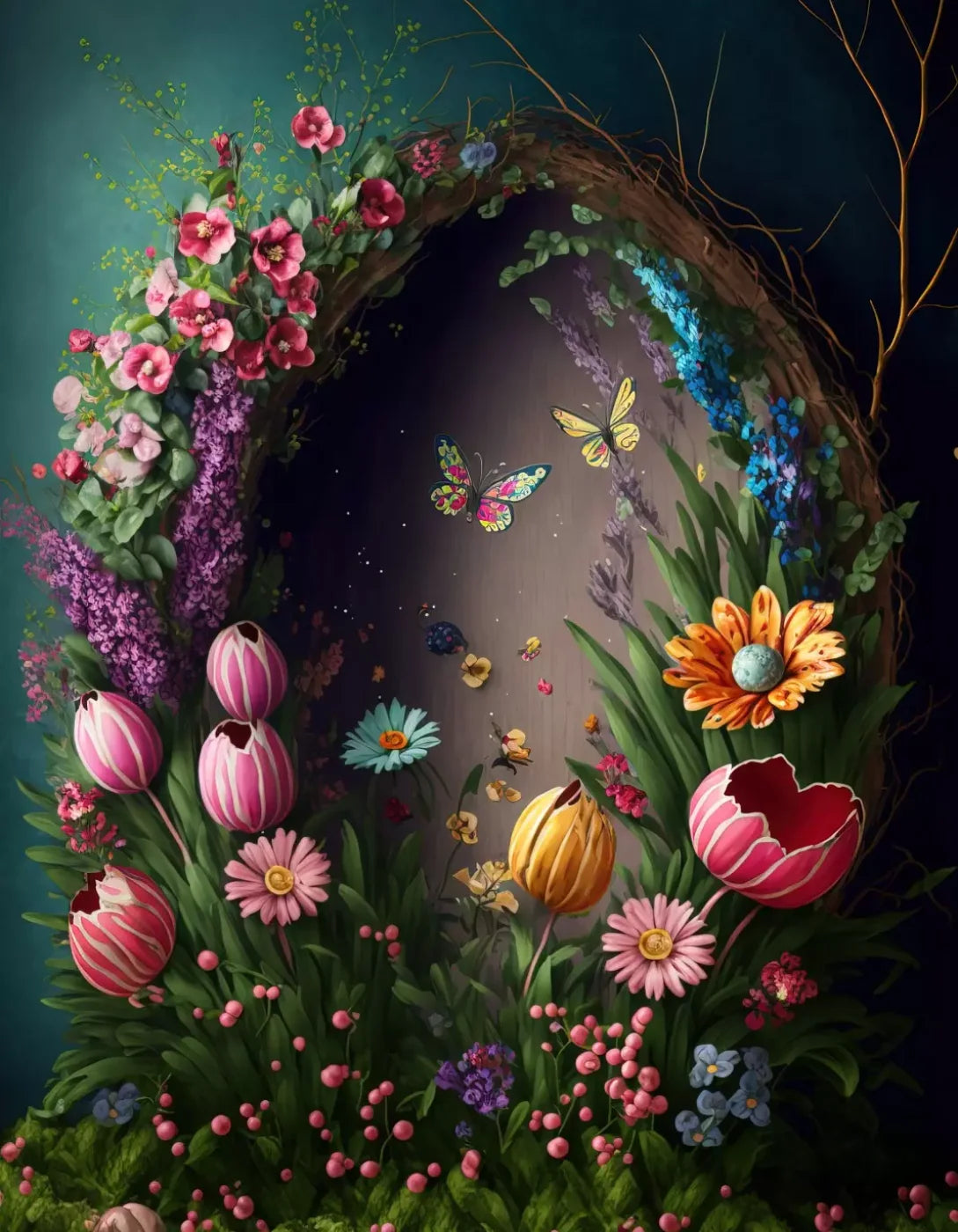 Spring Wreath 6X8 Fleece ( 72 X 96 Inch ) Backdrop