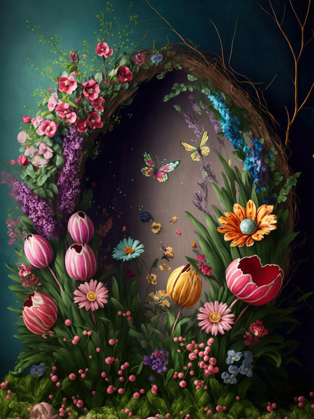 Spring Wreath 8X10 Fleece ( 96 X 120 Inch ) Backdrop