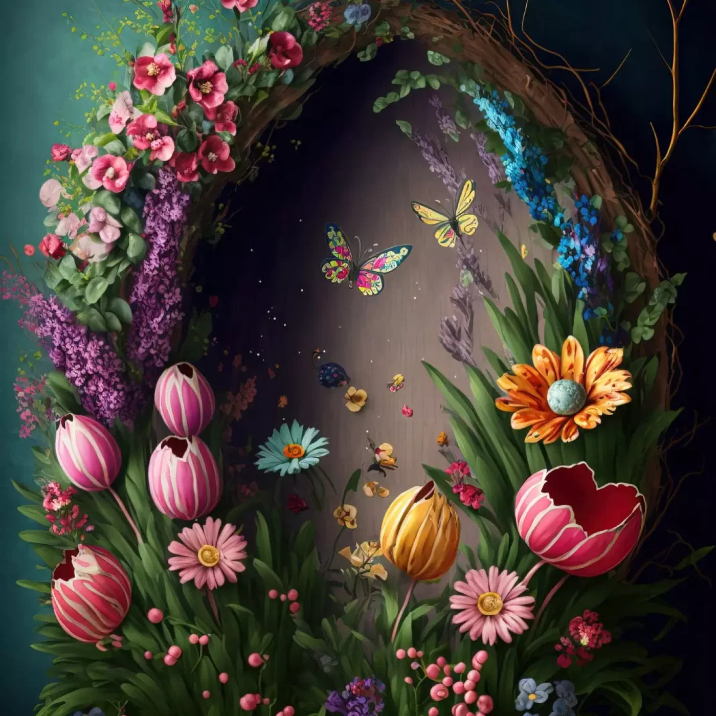 Spring Wreath 8X8 Fleece ( 96 X Inch ) Backdrop