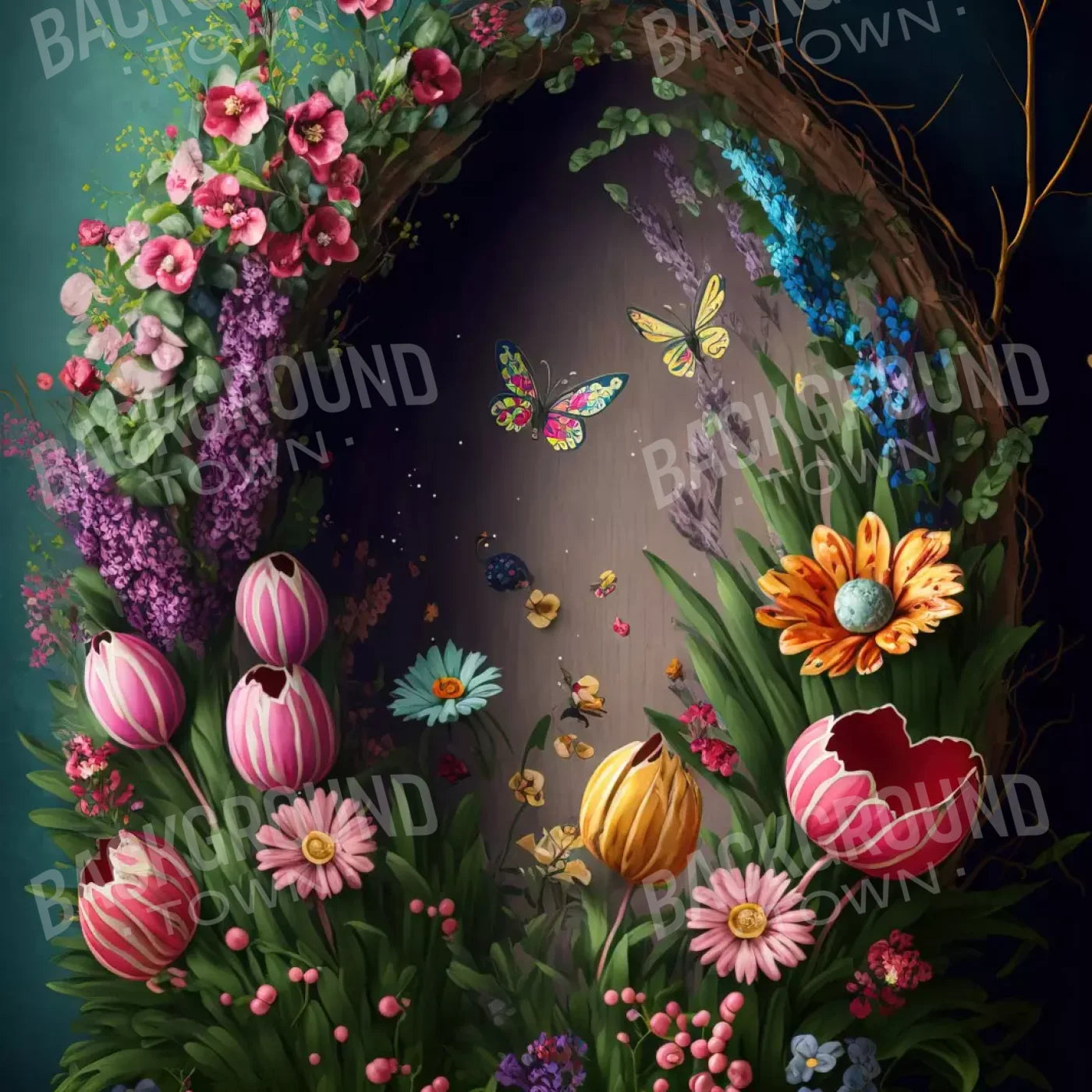 Spring Wreath 8X8 Fleece ( 96 X Inch ) Backdrop