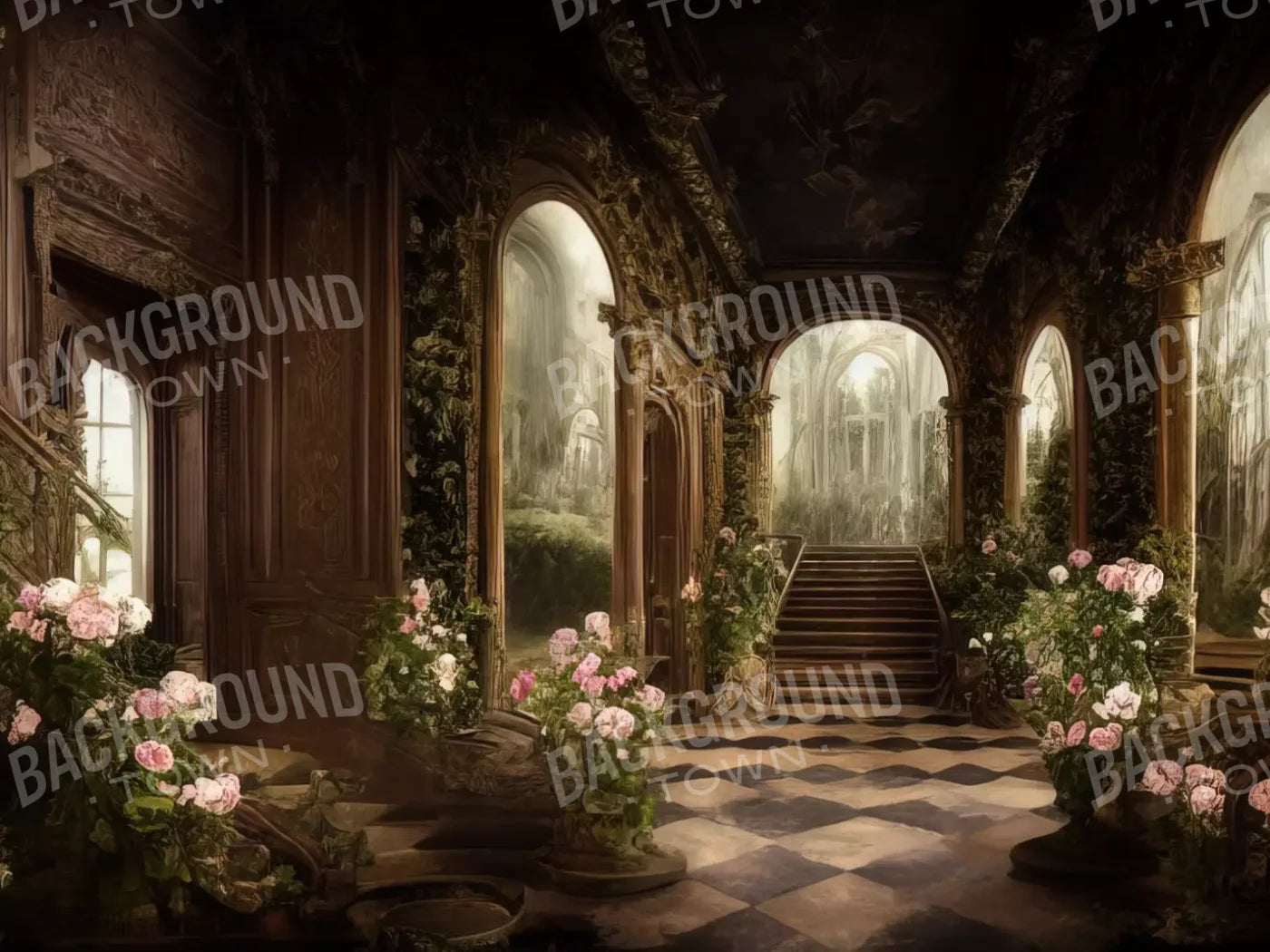 Springtime Court Manor 10’X8’ Fleece (120 X 96 Inch) Backdrop