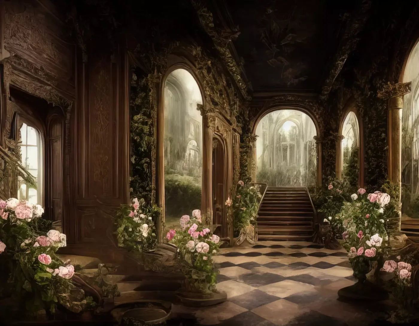 Springtime Court Manor 8’X6’ Fleece (96 X 72 Inch) Backdrop