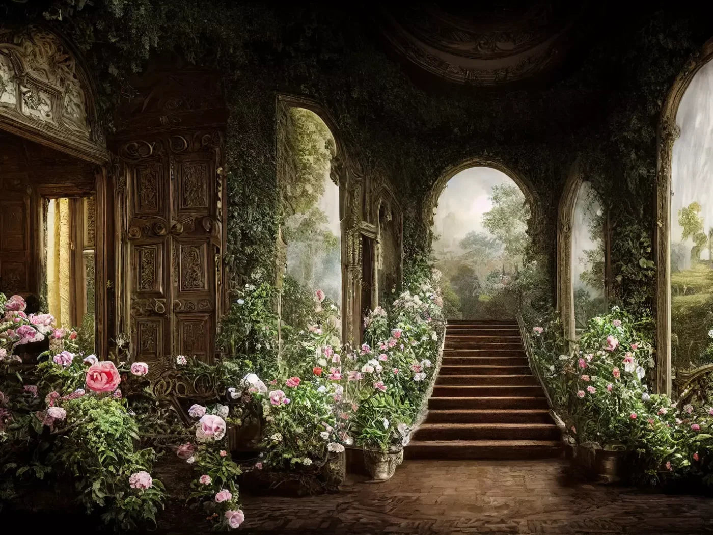 Springtime Court Manor L 7’X5’ Ultracloth (84 X 60 Inch) Backdrop