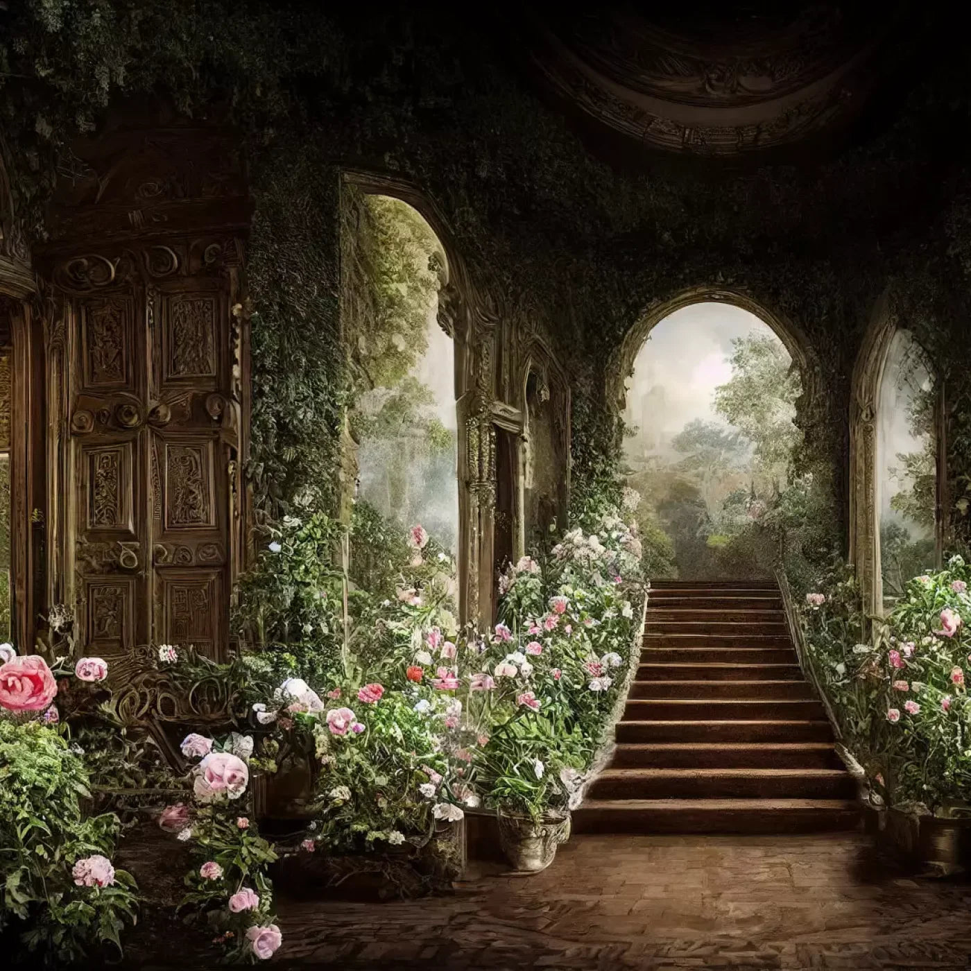 Springtime Court Manor L 8’X8’ Fleece (96 X Inch) Backdrop