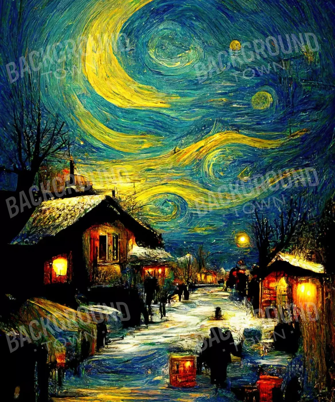Starry Night Village 10’X12’ Ultracloth (120 X 144 Inch) Backdrop