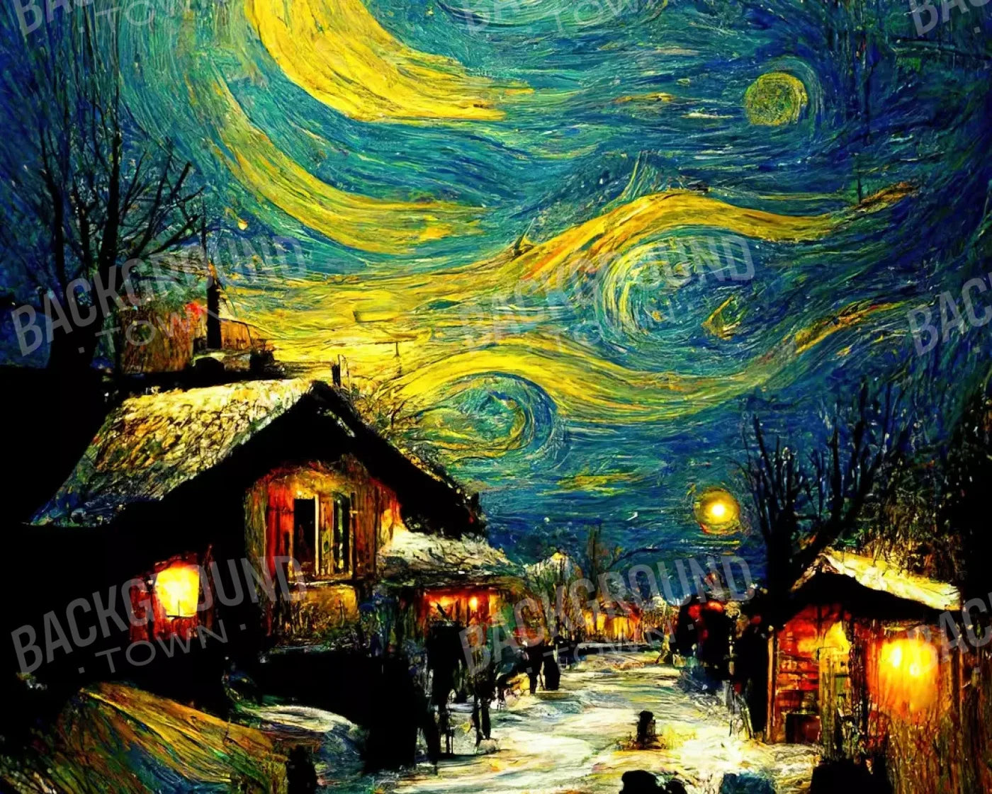 Starry Night Village 10’X8’ Fleece (120 X 96 Inch) Backdrop