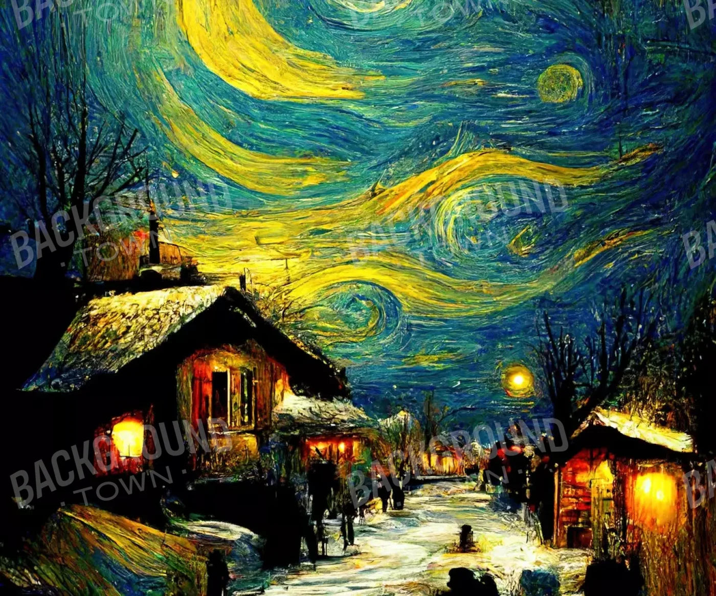 Starry Night Village 12’X10’ Ultracloth (144 X 120 Inch) Backdrop