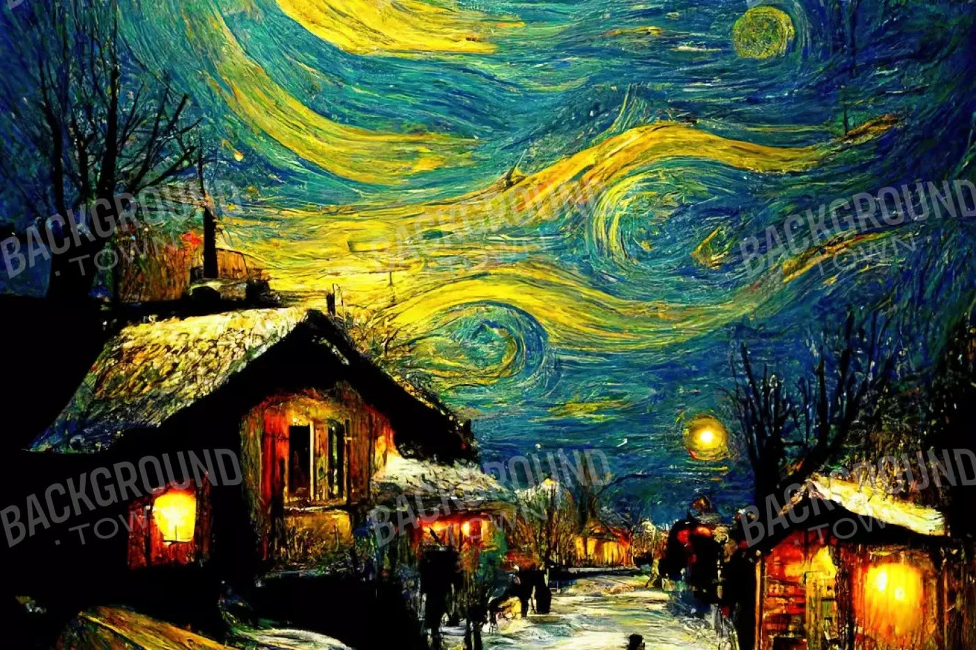 Starry Night Village 12’X8’ Ultracloth (144 X 96 Inch) Backdrop