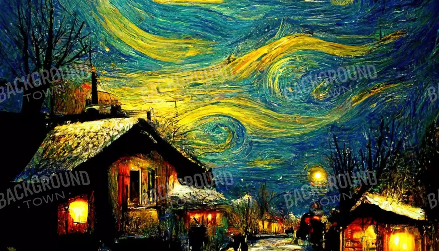 Starry Night Village 14’X8’ Ultracloth (168 X 96 Inch) Backdrop