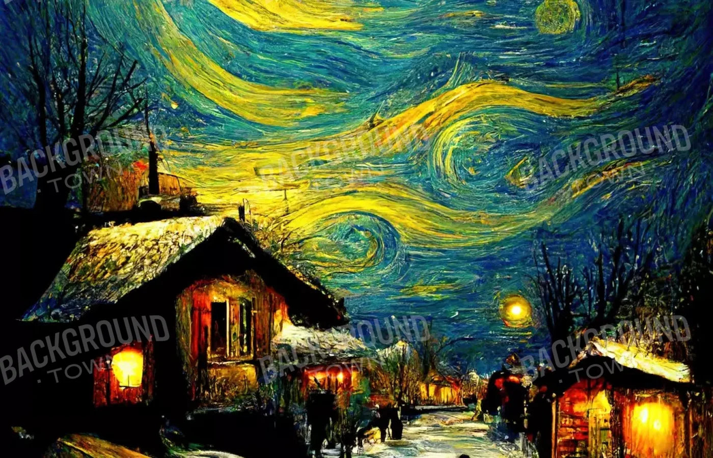 Starry Night Village 14’X9’ Ultracloth (168 X 108 Inch) Backdrop