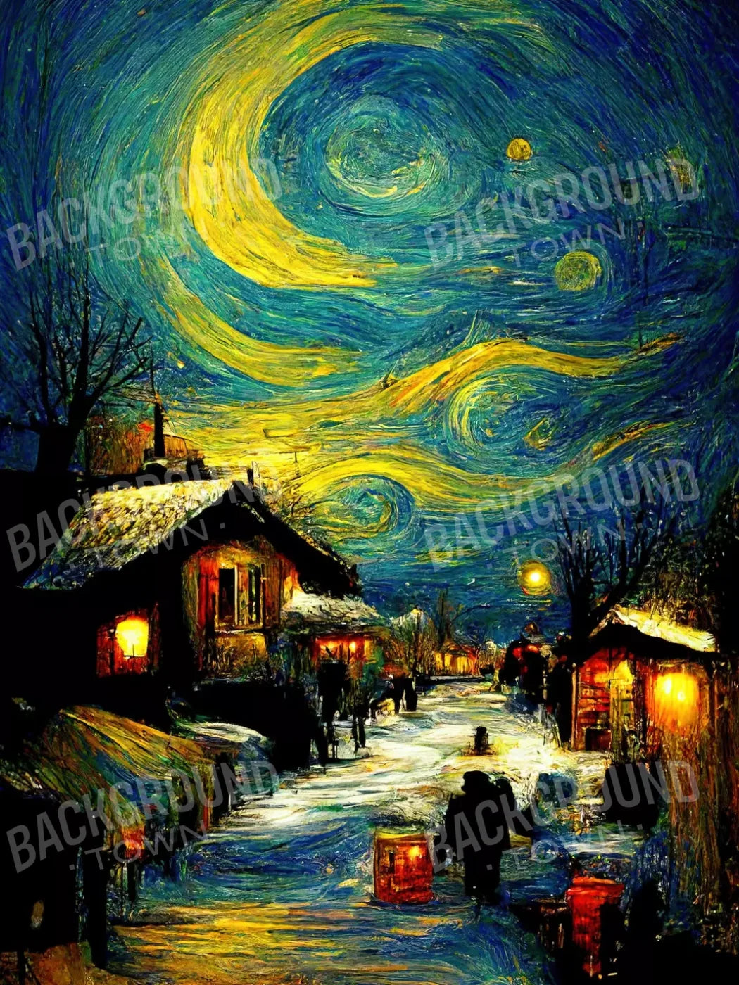 Starry Night Village 5’X6’8 Fleece (60 X 80 Inch) Backdrop