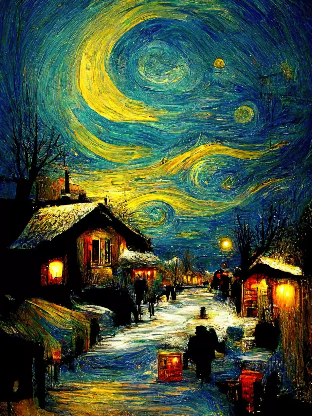 Starry Night Village 6’X8’ Fleece (72 X 96 Inch) Backdrop