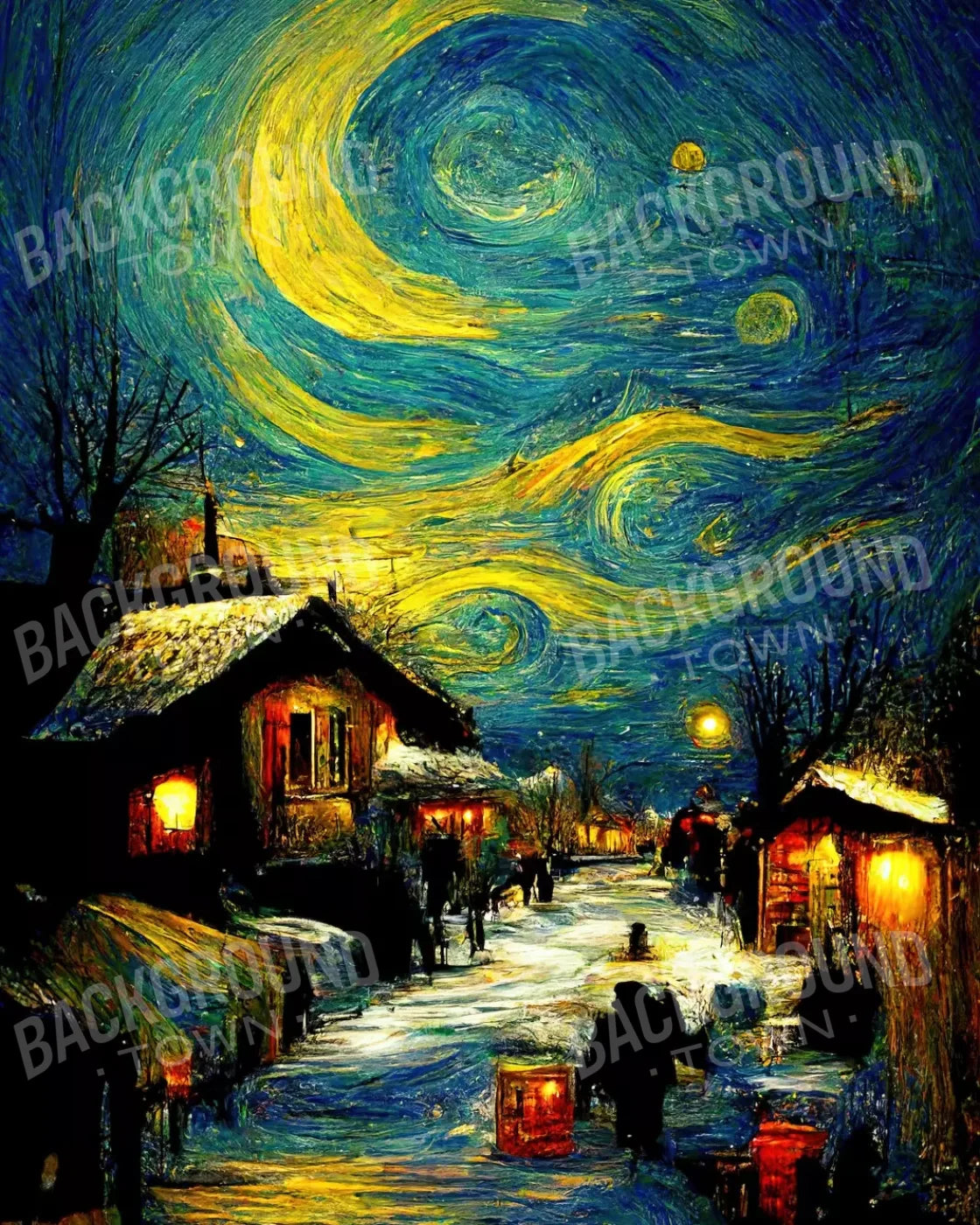 Starry Night Village 8’X10’ Fleece (96 X 120 Inch) Backdrop