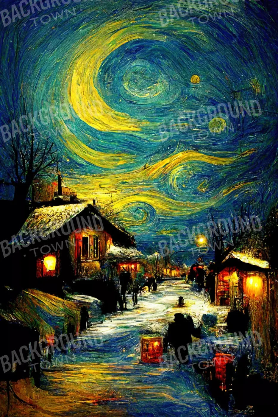 Starry Night Village 8’X12’ Ultracloth (96 X 144 Inch) Backdrop