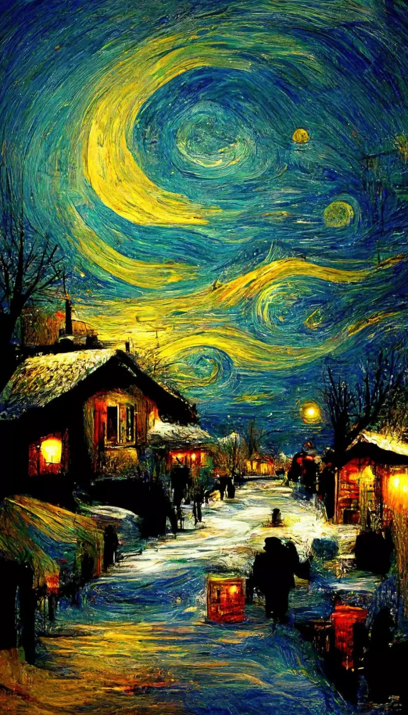 Starry Night Village 8’X14’ Ultracloth (96 X 168 Inch) Backdrop