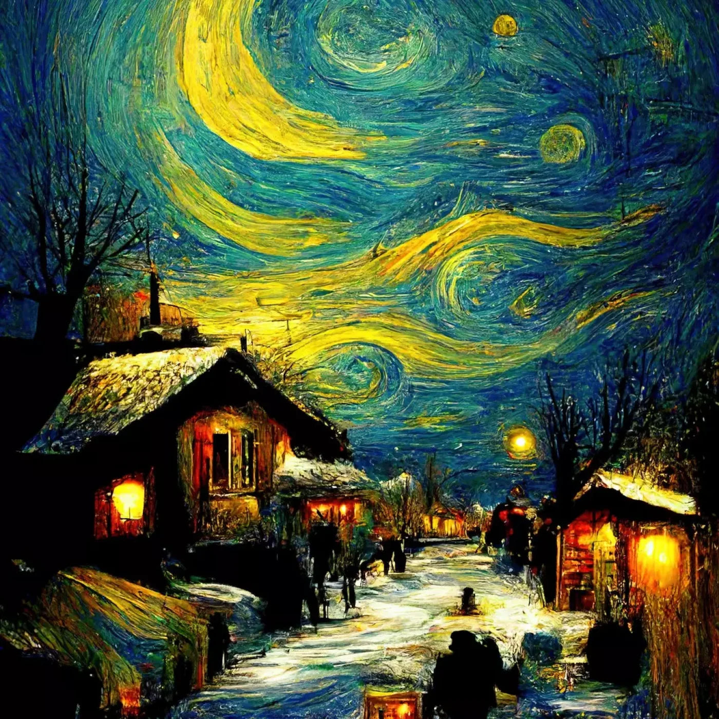 Starry Night Village 8’X8’ Fleece (96 X Inch) Backdrop