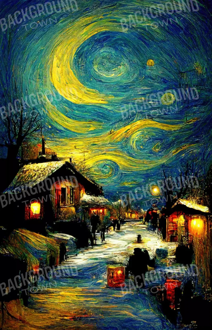Starry Night Village 9’X14’ Ultracloth (108 X 168 Inch) Backdrop