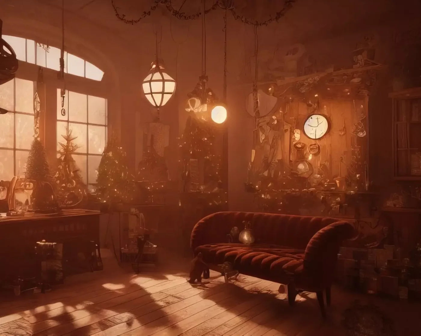 Steampunk Christmas 10’X8’ Fleece (120 X 96 Inch) Backdrop