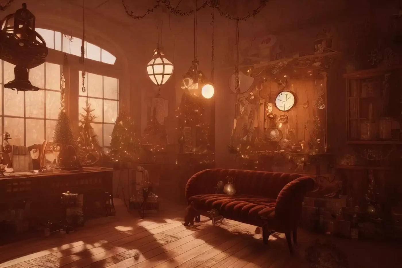 Steampunk Christmas 12’X8’ Ultracloth (144 X 96 Inch) Backdrop