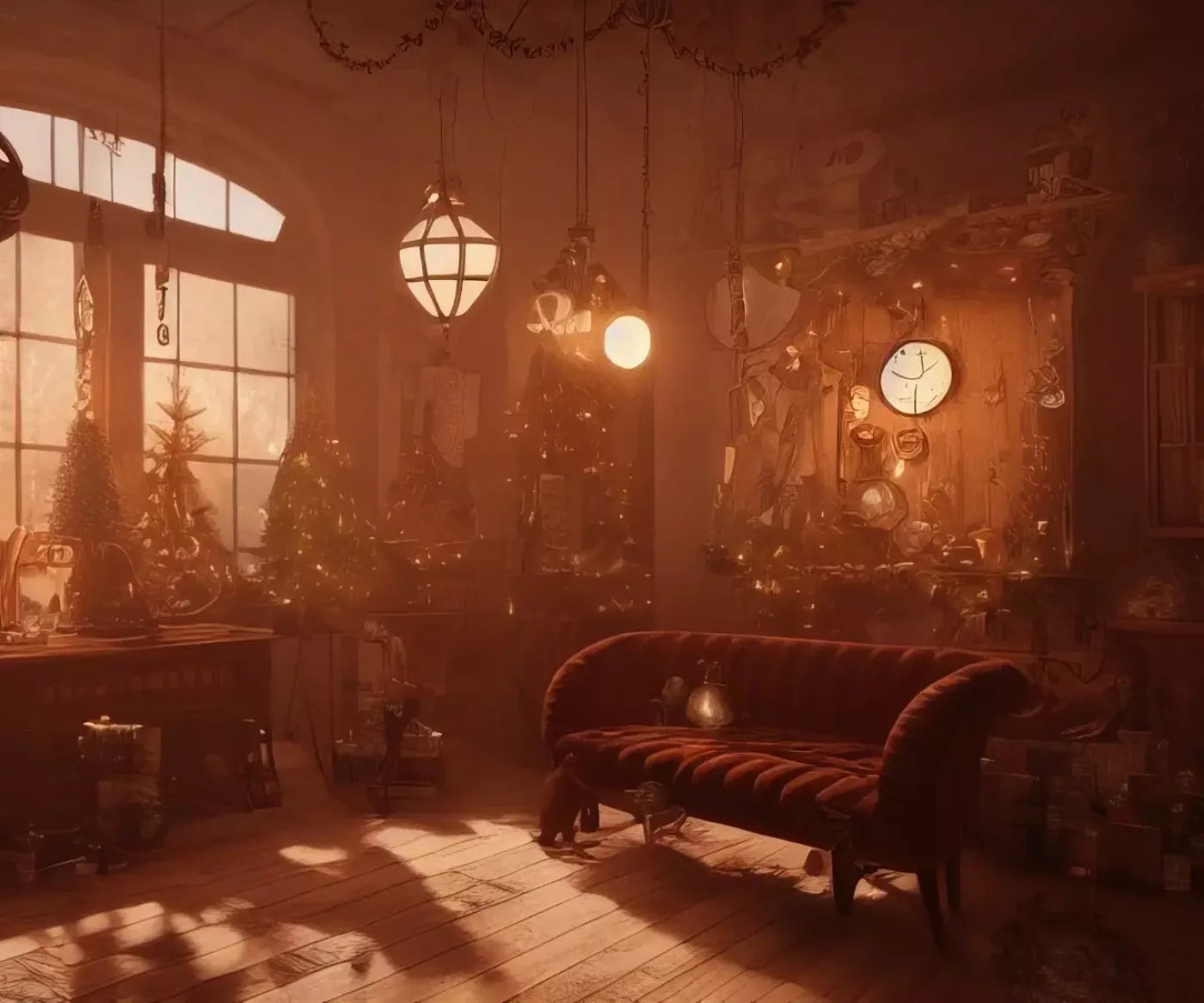 Steampunk Christmas 5’X4’2 Fleece (60 X 50 Inch) Backdrop