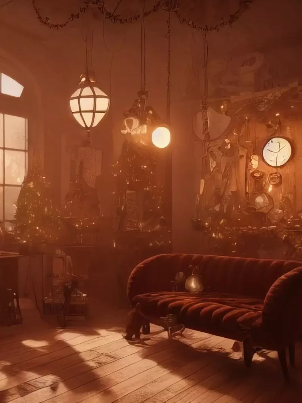 Steampunk Christmas 5’X6’8 Fleece (60 X 80 Inch) Backdrop