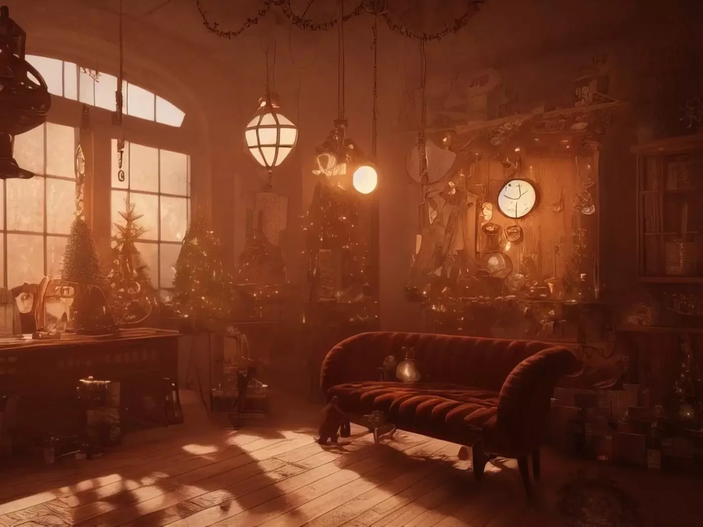 Steampunk Christmas 6’8X5’ Fleece (80 X 60 Inch) Backdrop