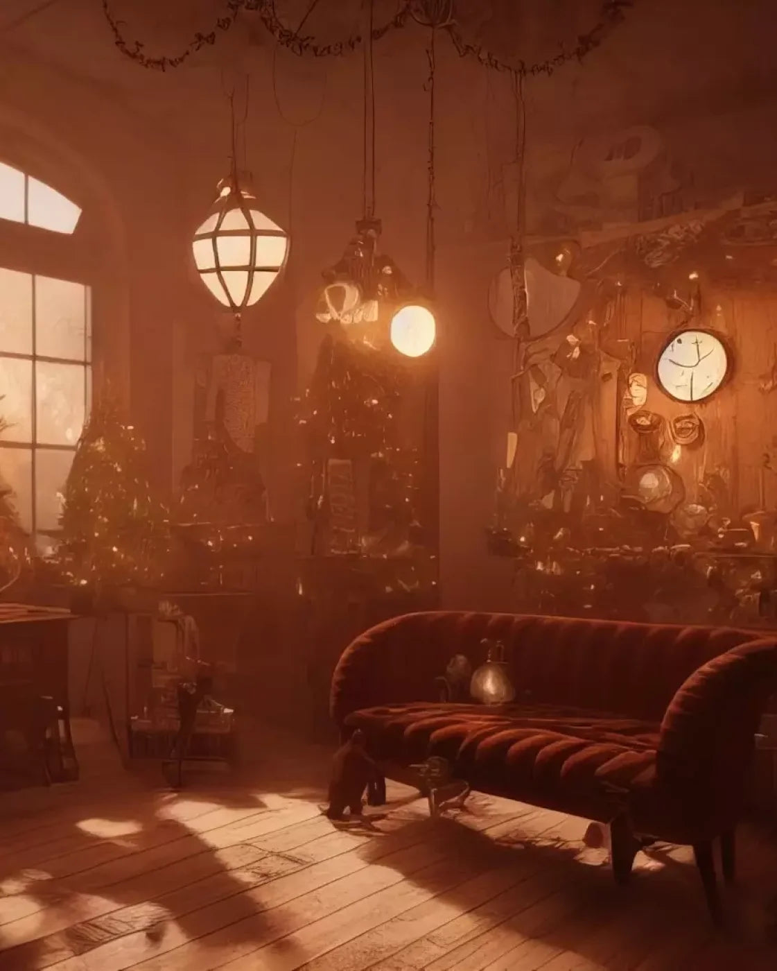 Steampunk Christmas 8’X10’ Fleece (96 X 120 Inch) Backdrop