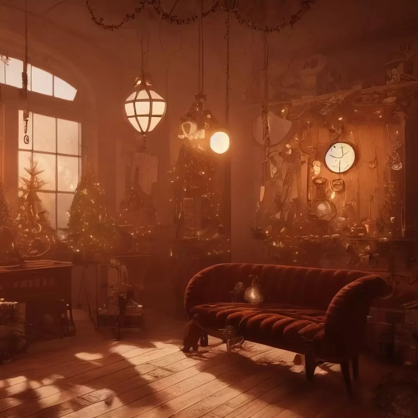 Steampunk Christmas 8’X8’ Fleece (96 X Inch) Backdrop