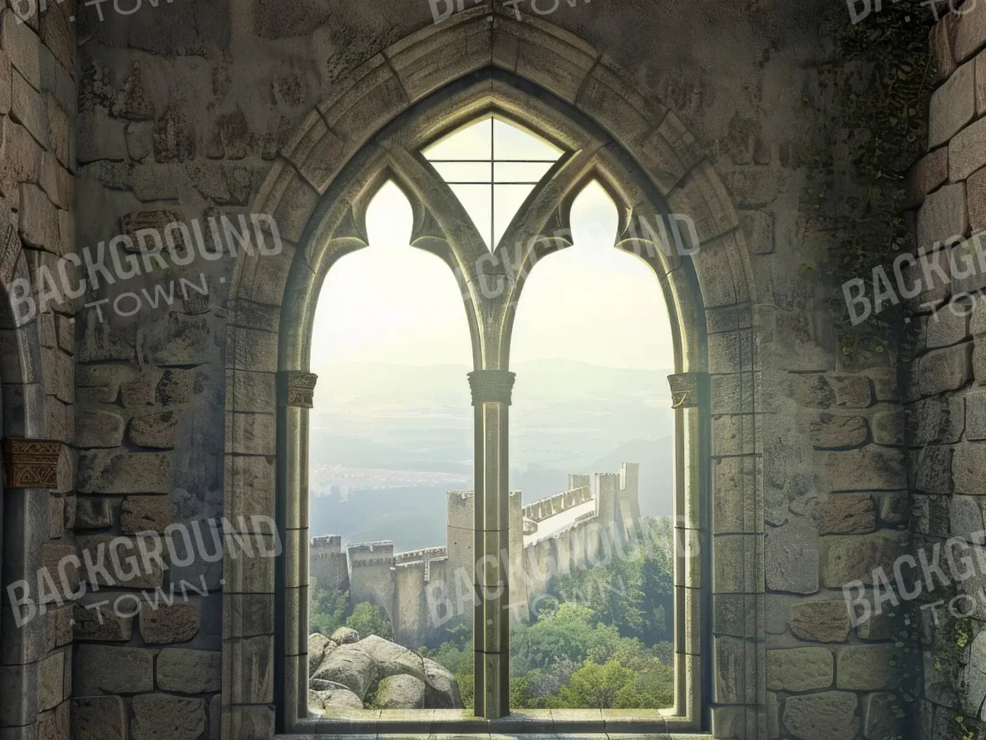 Stone Castle Room Window 8’x6’ Fleece (96 x 72 inch) Backdrop
