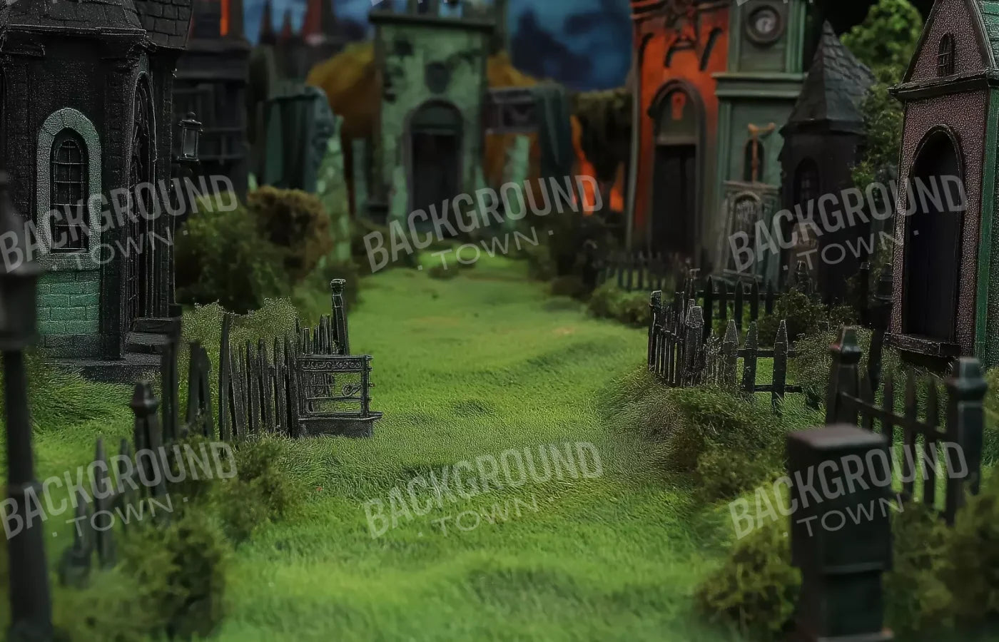 Stroll Through Halloween Village 14’x9’ UltraCloth (168 x 108 inch) Backdrop
