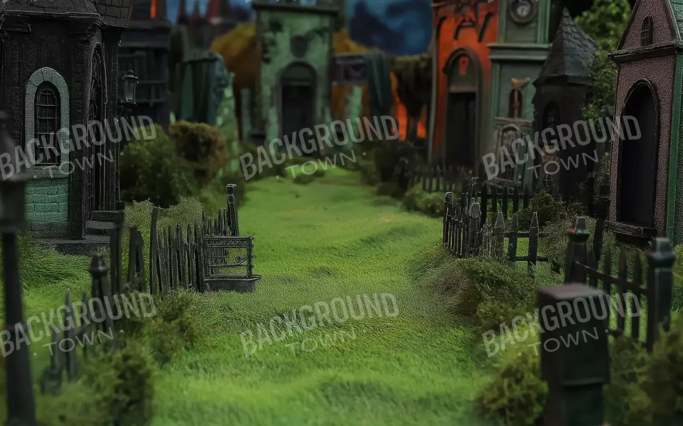 Stroll Through Halloween Village 8’x5’ UltraCloth (96 x 60 inch) Backdrop