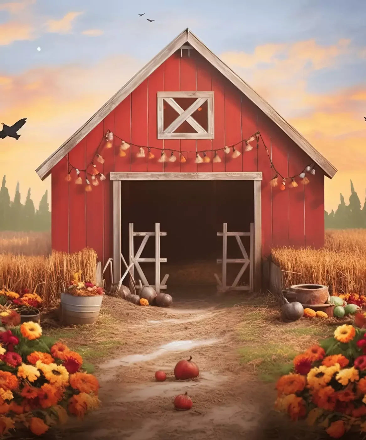 Sunset Autumn Barn 10’X12’ Ultracloth (120 X 144 Inch) Backdrop