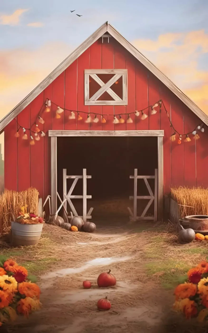 Sunset Autumn Barn 5’X8’ Ultracloth (60 X 96 Inch) Backdrop