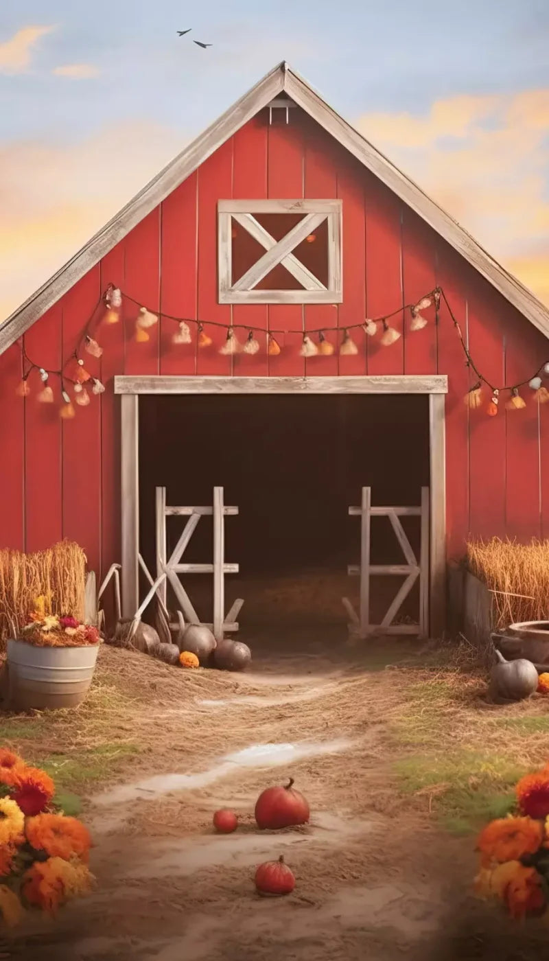 Sunset Autumn Barn 8’X14’ Ultracloth (96 X 168 Inch) Backdrop