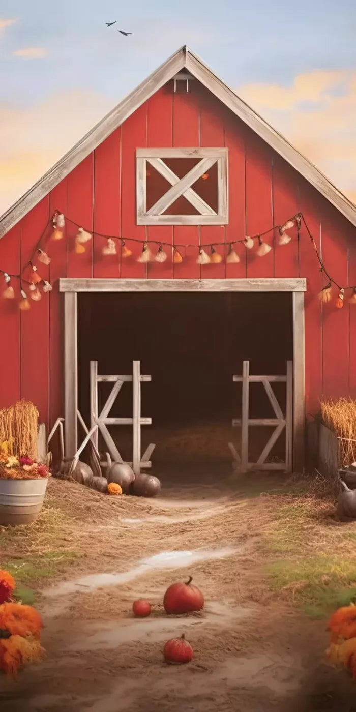 Sunset Autumn Barn 8’X16’ Ultracloth (96 X 192 Inch) Backdrop