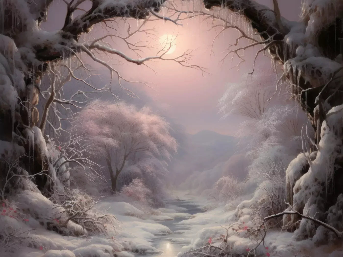 Sunset Winter Wonderland 10X8 Fleece ( 120 X 96 Inch ) Backdrop