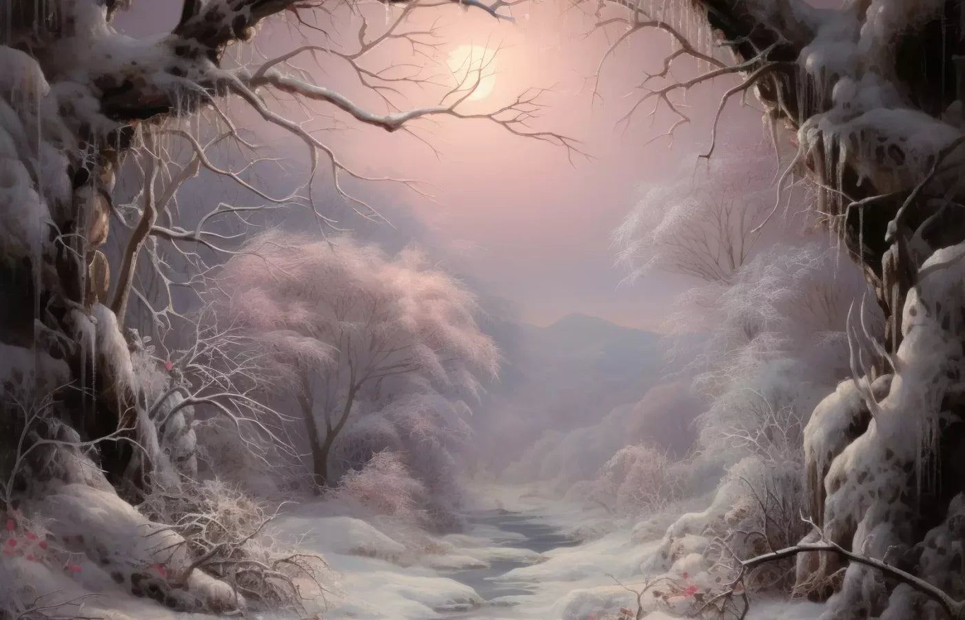 Sunset Winter Wonderland 12X8 Ultracloth ( 144 X 96 Inch ) Backdrop