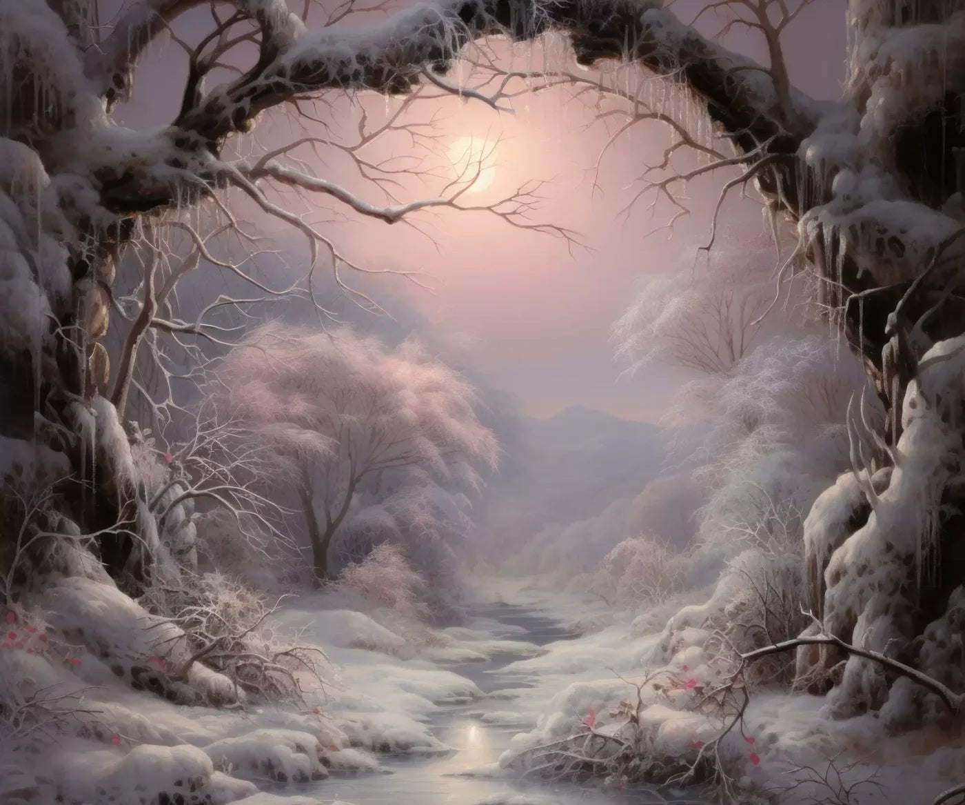Sunset Winter Wonderland 5X42 Fleece ( 60 X 50 Inch ) Backdrop