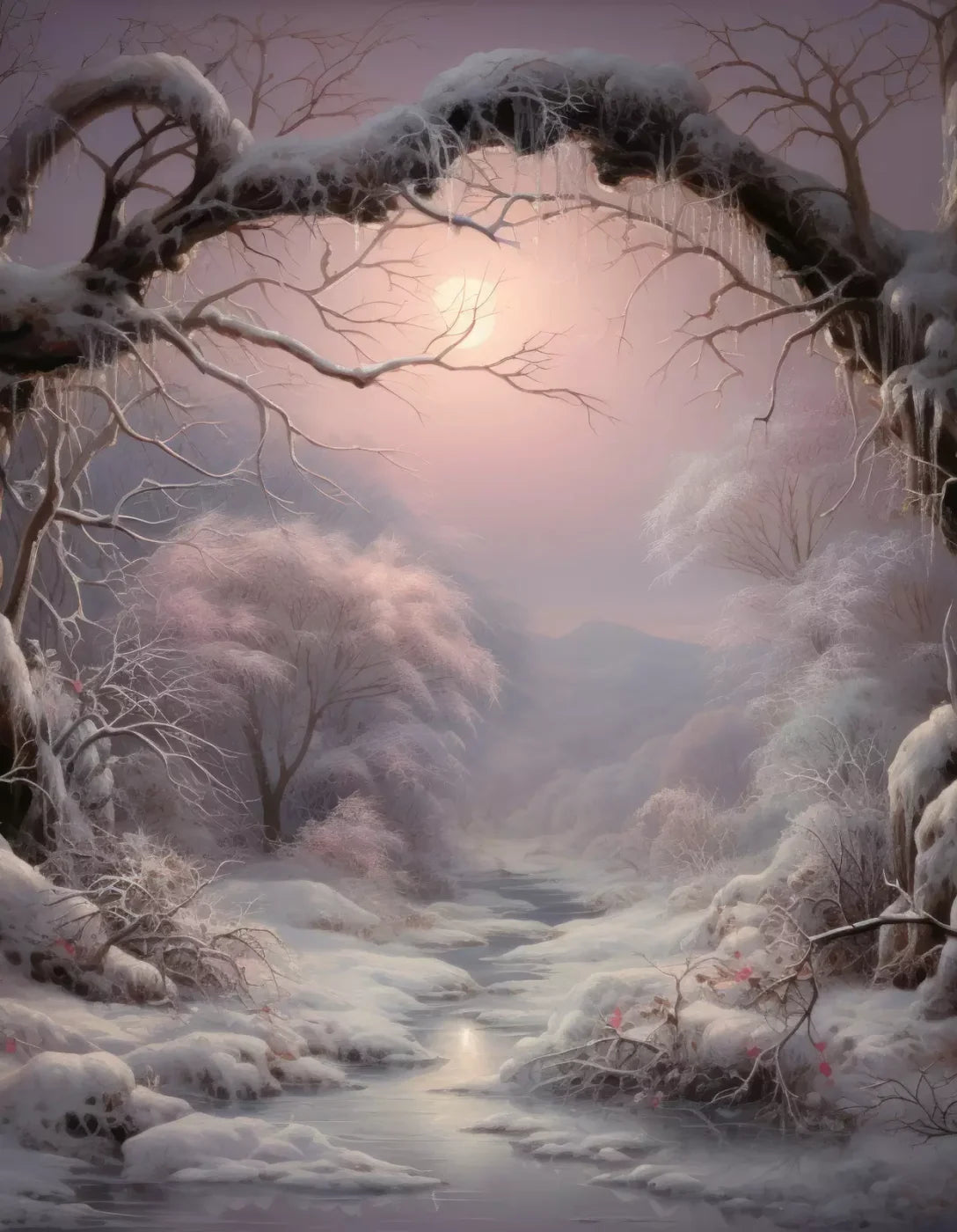 Sunset Winter Wonderland 6X8 Fleece ( 72 X 96 Inch ) Backdrop