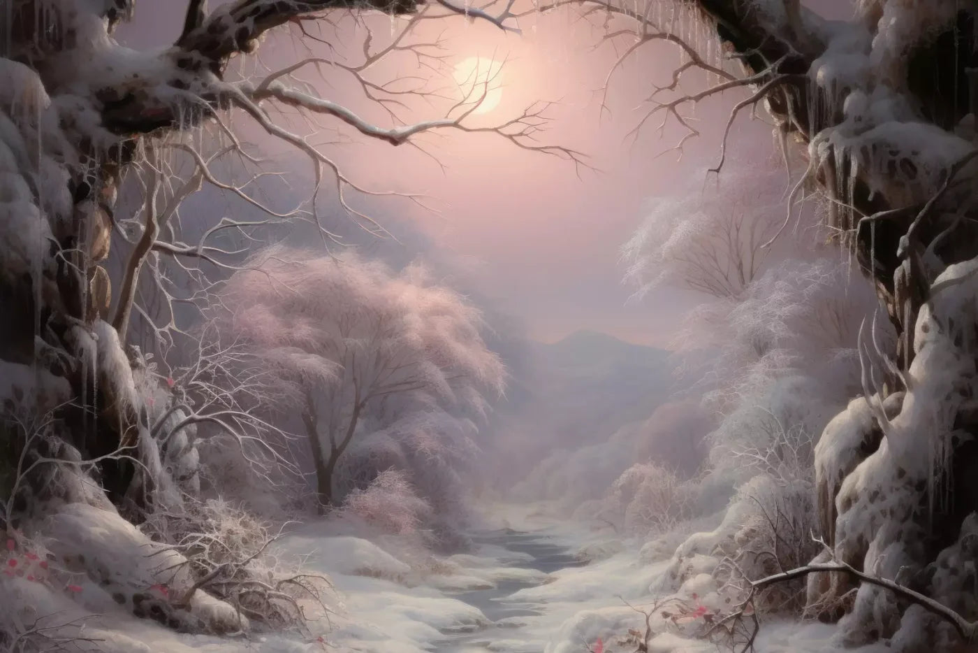 Sunset Winter Wonderland 8X5 Ultracloth ( 96 X 60 Inch ) Backdrop