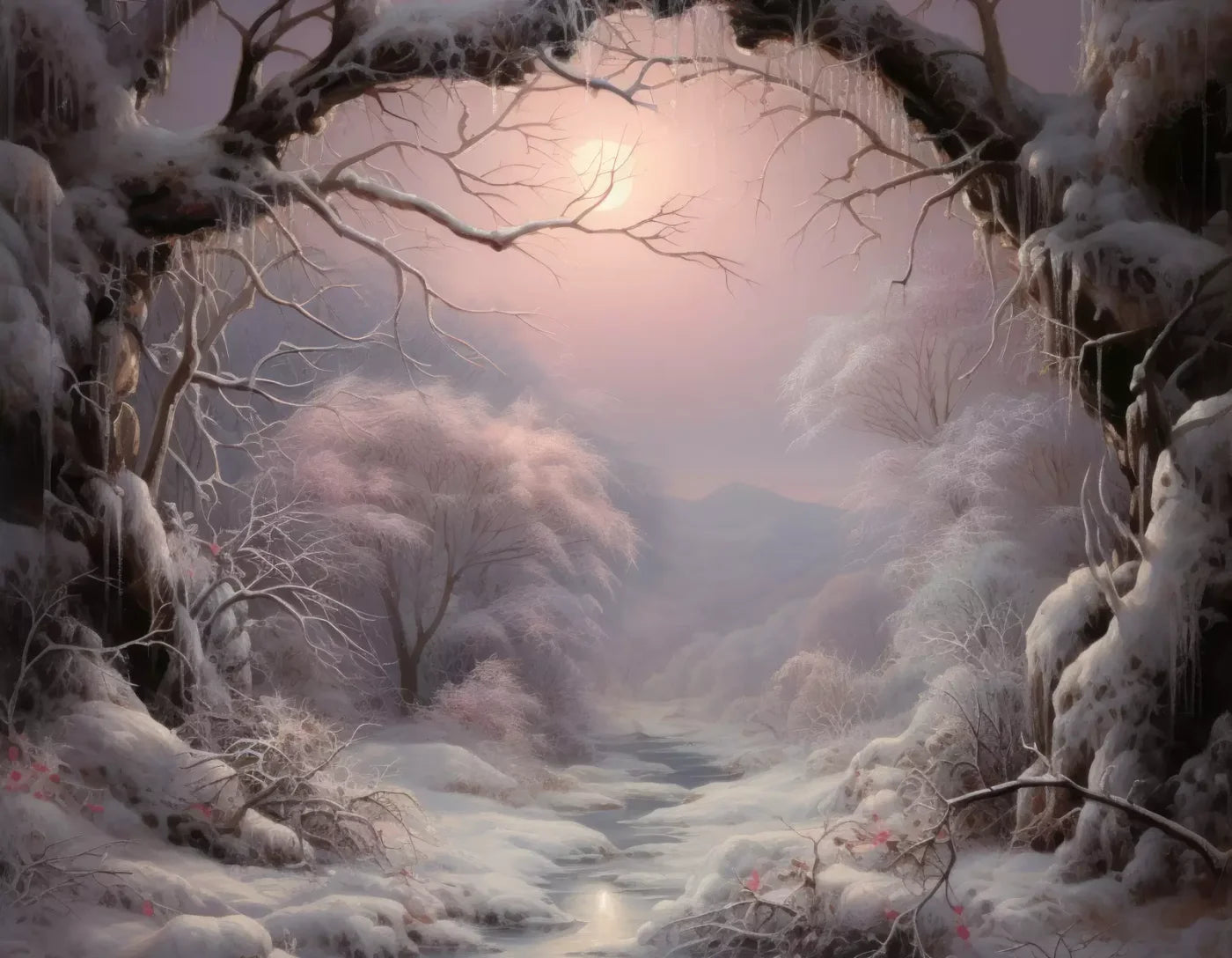 Sunset Winter Wonderland 8X6 Fleece ( 96 X 72 Inch ) Backdrop