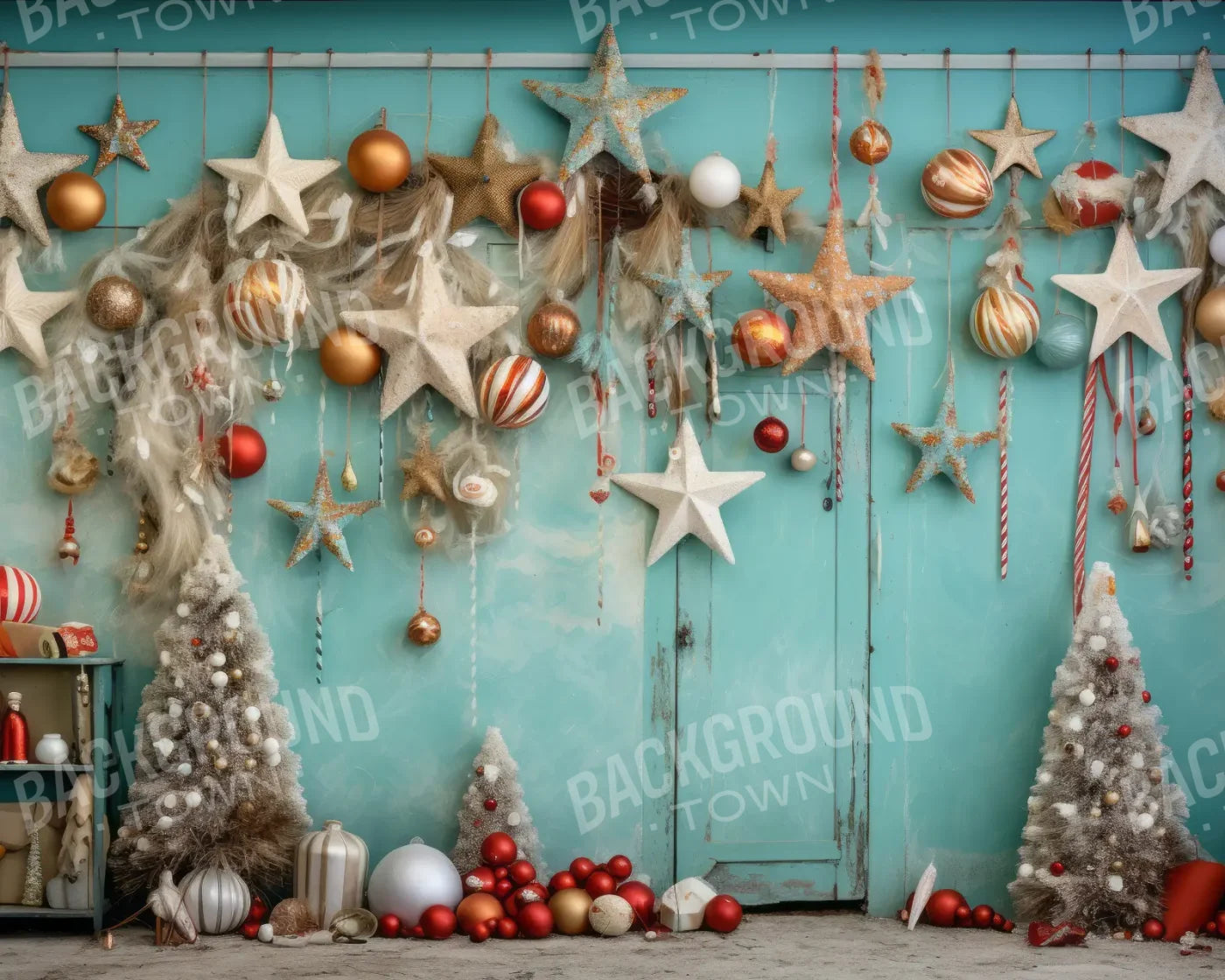 Teal Beach Christmas Stars 10’x8’ Fleece (120 x 96 inch) Backdrop